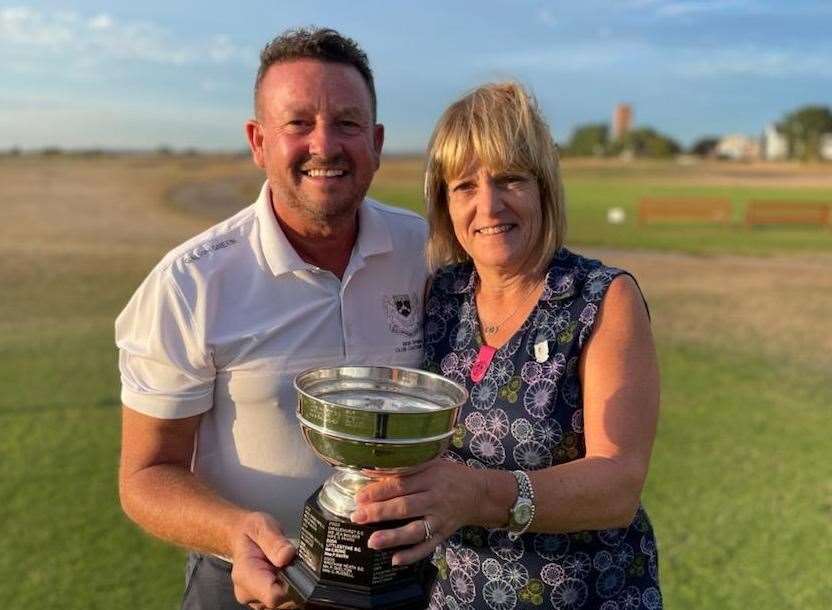 Gillingham Golf Club's lady captain and club captain with the Reid Bowl