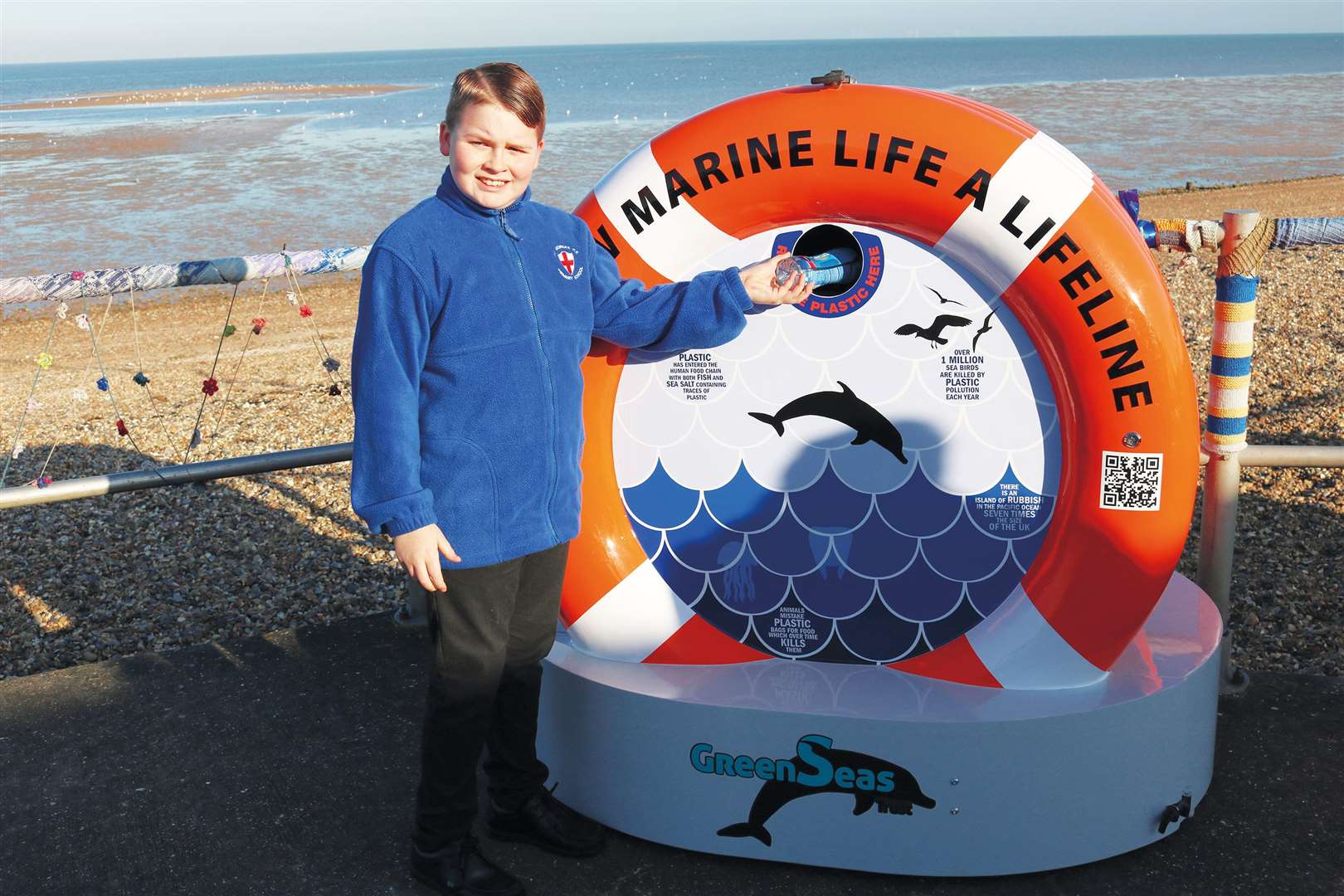 Oliver Huggins with the new bin along Minster Leas after his campaign