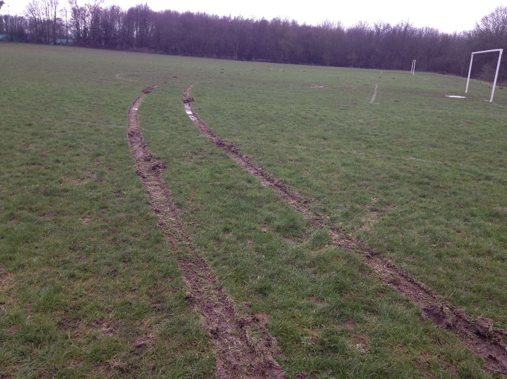 Deep ruts were left in Lordswood youth football pitches by a 4x4 vehicle