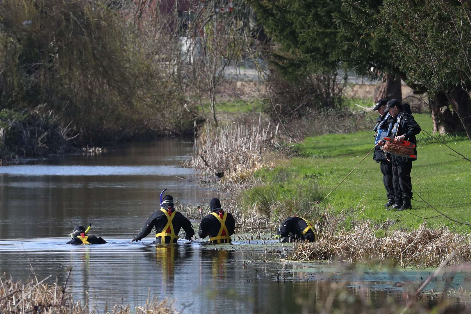 Police divers search near Rope Walk in Sandwich, Kent, on Monday (Gareth Fuller/PA)