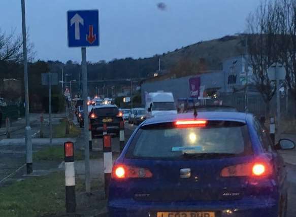 The queues are forming at the bottom of Radnor Park Road and through Park Farm Road. Picture: Tim Fuller