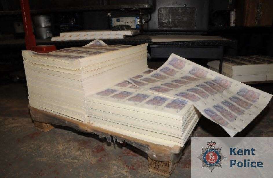 A pallet stacked with fake notes
