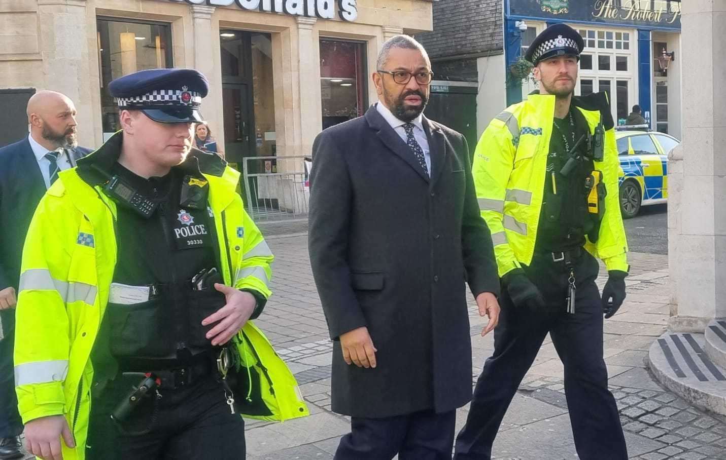 Home Secretary James Cleverly MP outside McDonald’s in Gravesend on Wednesday