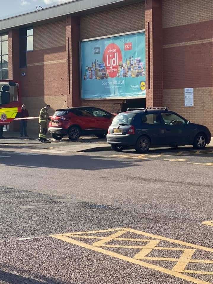 A car crashed into the wall of the Lidl supermarket at the Imperial Retail Park in Gravesend.