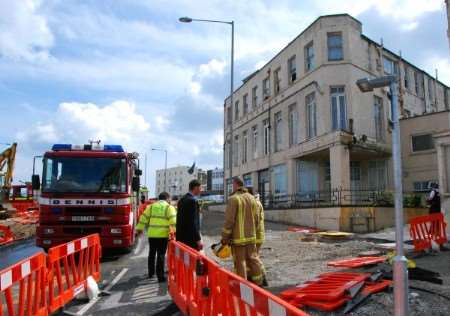 One of the six fire engines outside the former Arcadian Hotel on Fort Hill, Margate, this morning