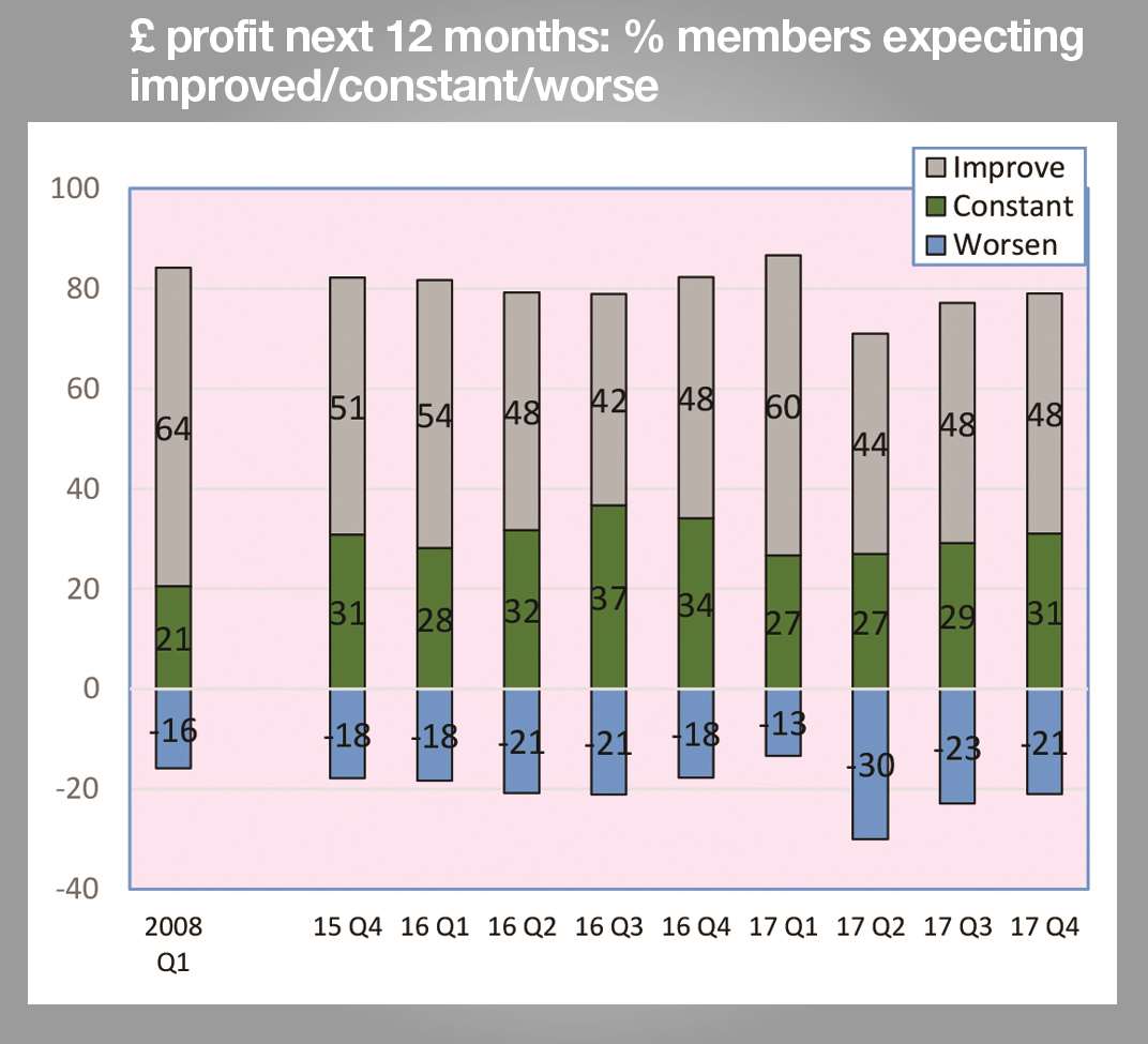 Firms expecting profits to increase over the next year remained constant at 48%