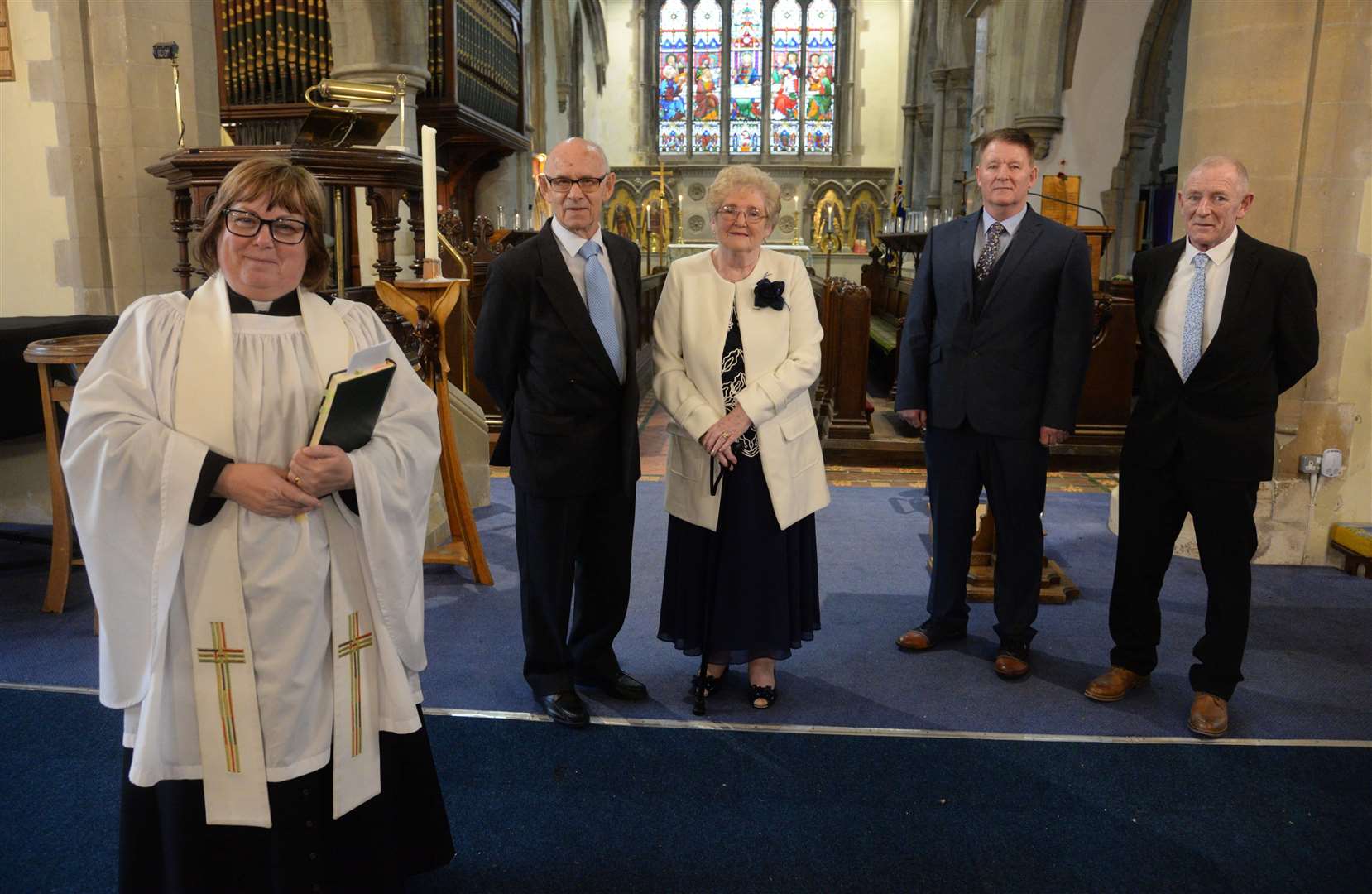 Rev Lesley Jones, Bill and Jean Ashworth at St Michael's Church in Sittingbourne with sons Mark and Andrew