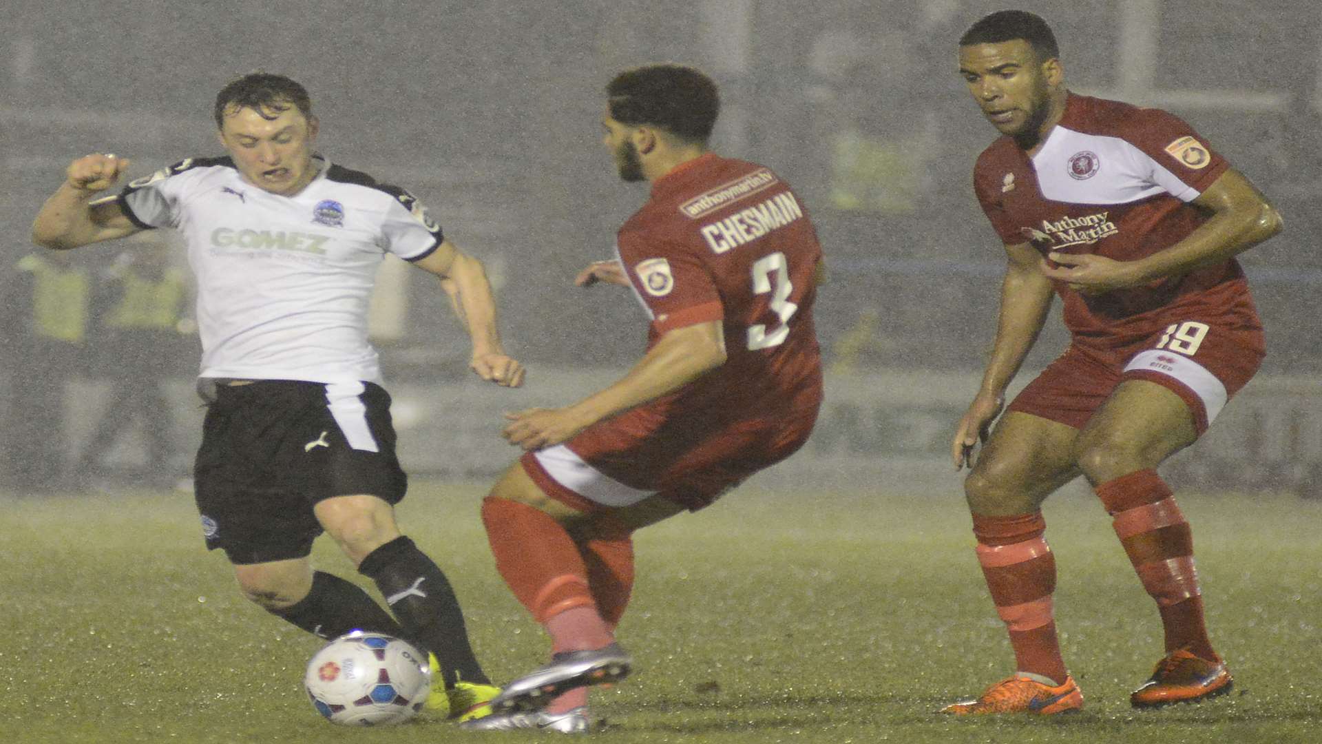 Dover's Ricky Miller takes on Welling left-back Noah Chesmain. Picture: Paul Amos