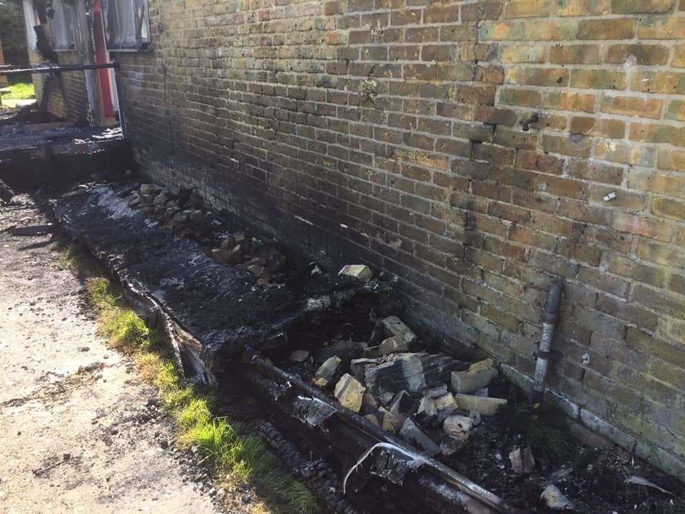 Torched debris at the scene of the fire in Hersden Picture: John Waite
