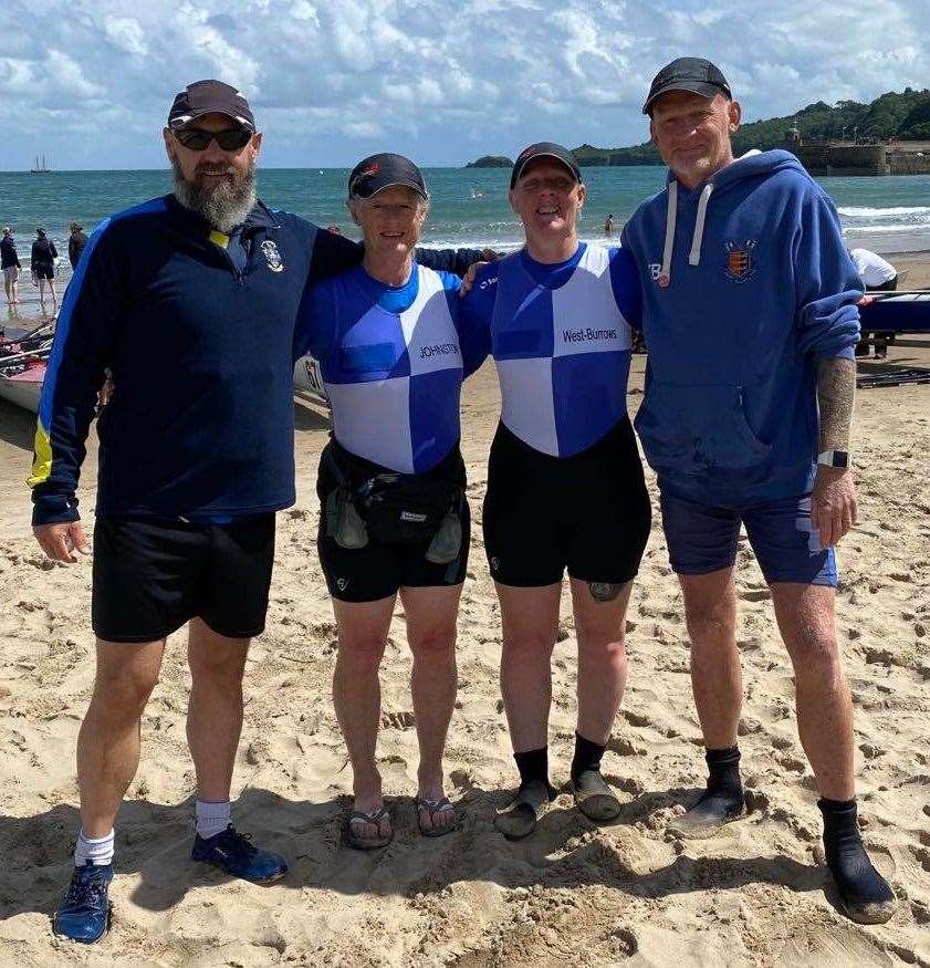 Dover Rowing Club's Jo Johnston, Maria West-Burrows and Tony Burrows, with, first left, Eastbourne's Jon Osborn at the British Offshore finals
