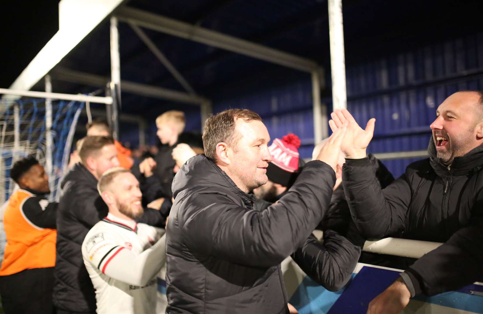 Danny Kedwell celebrates with Chatham fans Picture: Max English (@max_ePhotos)