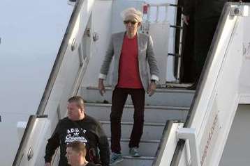 Rocker Keith Richards leaves the plane at Manston Airport. Picture: Barry Goodwin