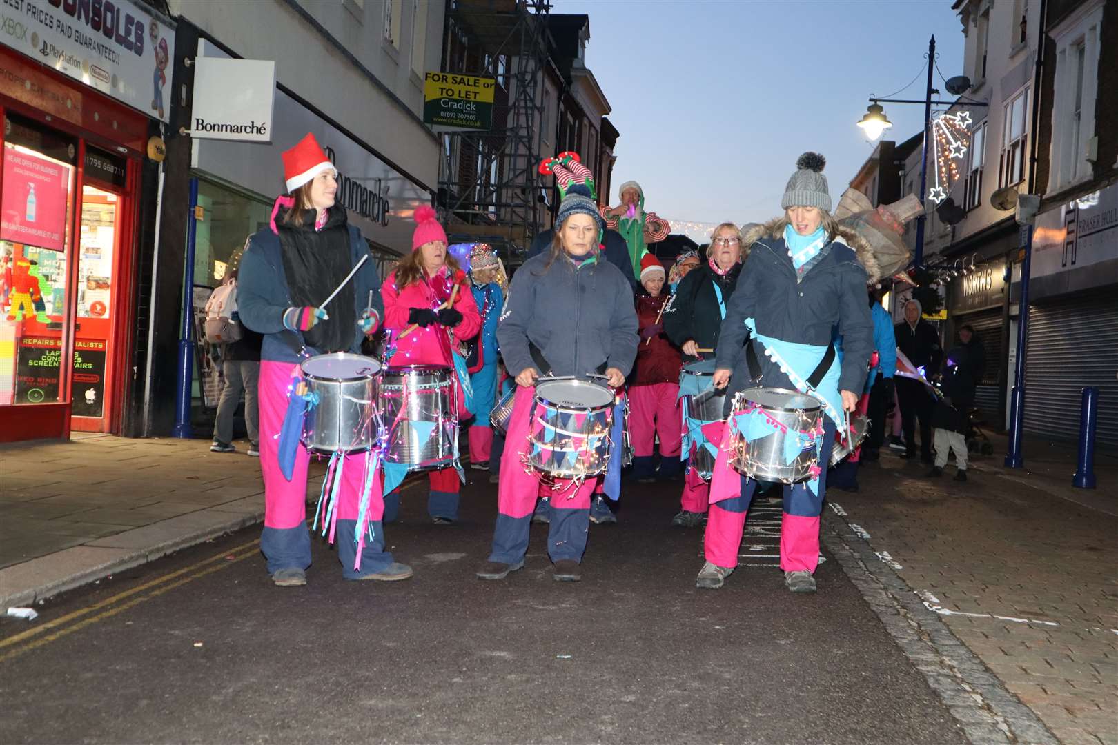 Whitstable samba band Pelo Mar led the lantern parade through Sheerness High Street on Saturday