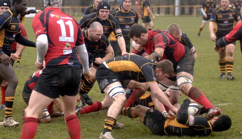 Canterbury in action against Redruth (red)