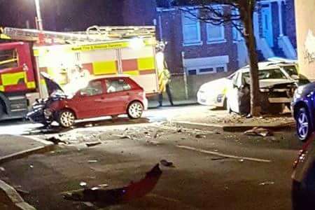 The aftermath of the crash on Canterbury Road in Folkestone