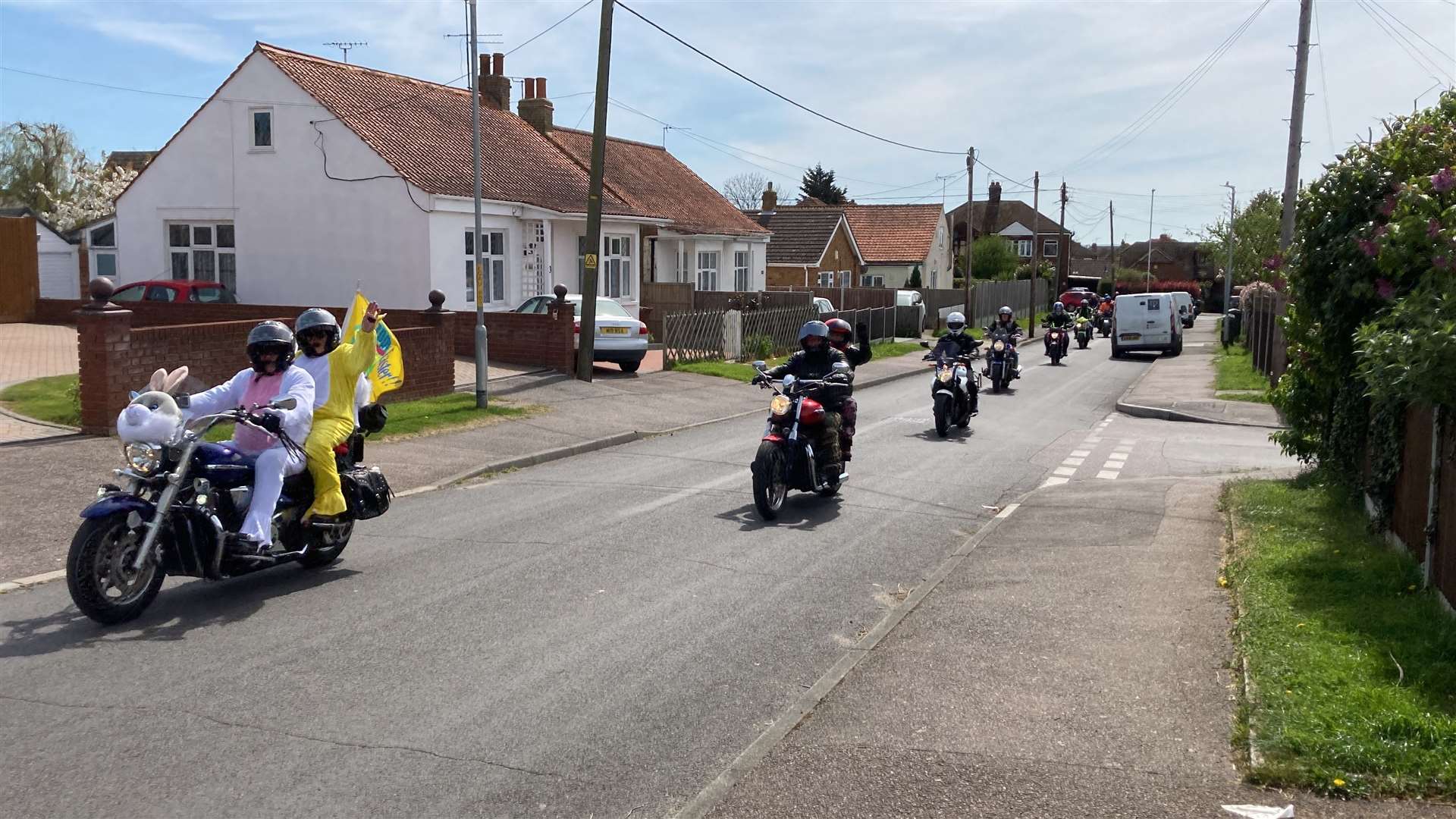 Associated Sheppey Bikers' Easter egg run paid a fleeting visit to Glenwood Drive, Minster, on Sunday