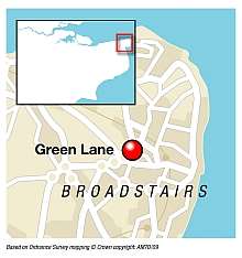 The incident happened in Green Lane, Broadstairs at around 3.40pm Monday. Graphic: Ashley Austen