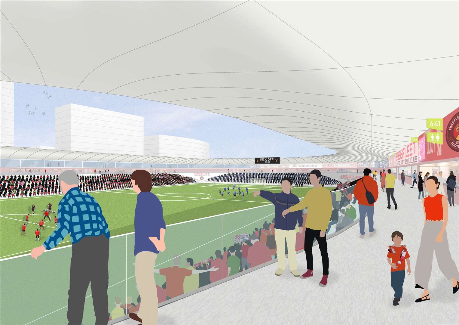 An early artist impression of how the new stadium could look at Ebbsfleet United. Picture: Northfleet Harbourside
