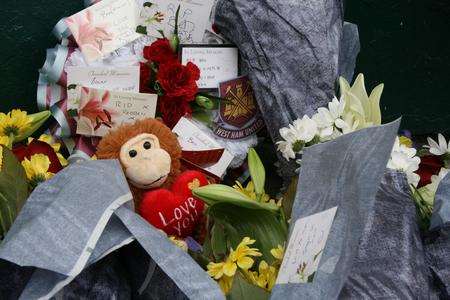 Floral tributes to Ben Mahoney, who died at the House on the Hill takeaway in Dartford