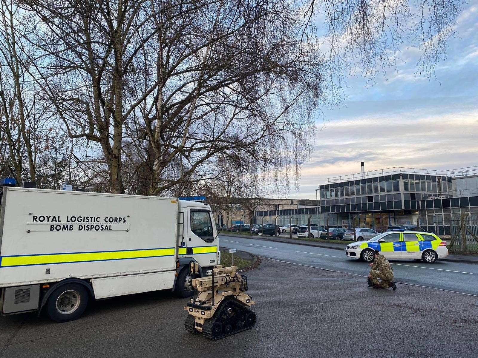 Bomb squad soldiers and police were called to the factory in Wrexham where Covid vaccines are put into vials after a suspicious package was sent there. Picture: Regiment Royal Logistics Corps/MoD