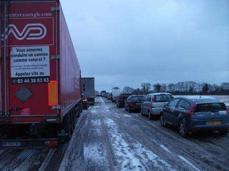 Motorists trapped in blizzards on the A2 between the Lydden lights and the A260 junction.