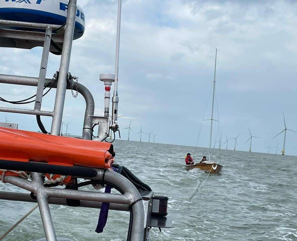 A man and woman in a wooden dinghy were rescued off the Whitstable coast by the RNLI. Picture: /RNLI Whitstable