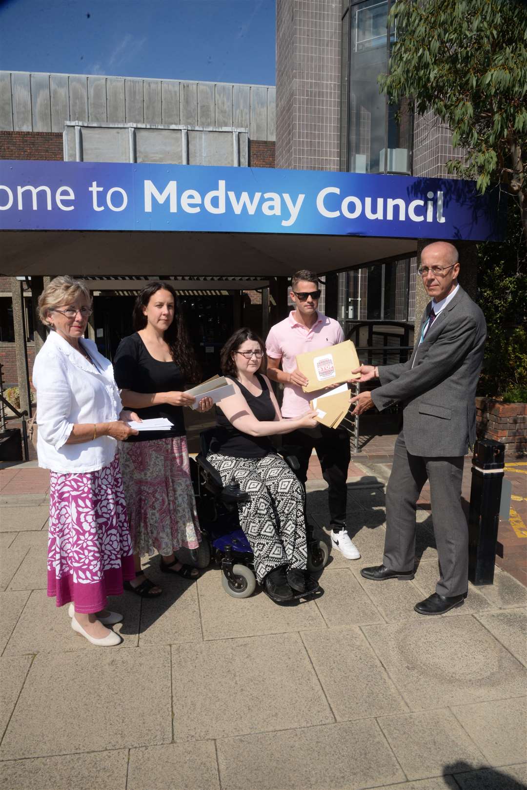 Cllr Kristine Carr, Catriona Jamison, Kate Belmonte and Cllr Martin Potter hand over petitions to Dave Harris, head of planning at Medway Council