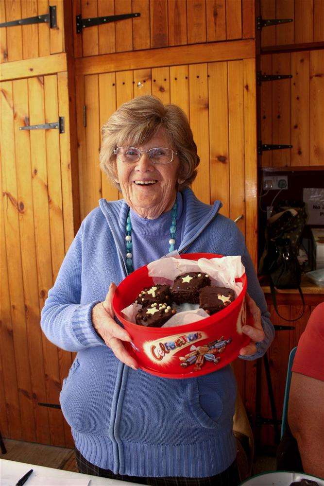 Agnes Stupple selling home-made cakes