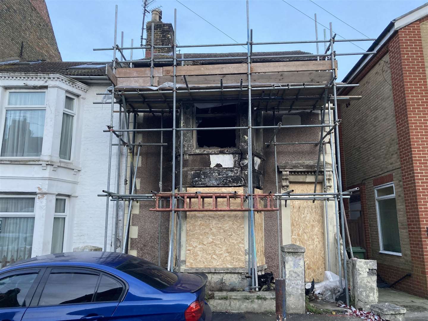 Derelict house in Strode Crescent, Sheerness, wrecked by fire