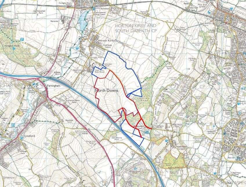 The proposed site boundary for Chimmens Solar Farm is in red. Picture: RES/Pegasus Group