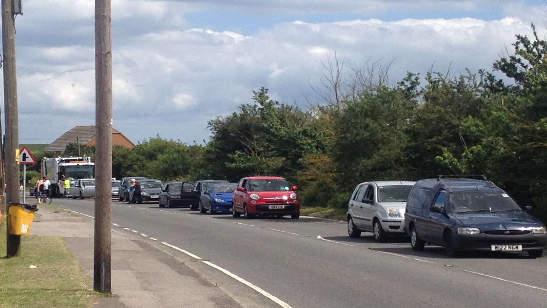 A queue of traffic as emergency services deal with the crash