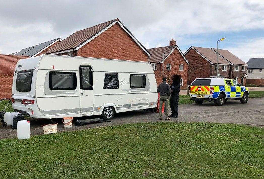 Police are assisting British Army and MOD officers to remove an unlawful encampment (7890192)