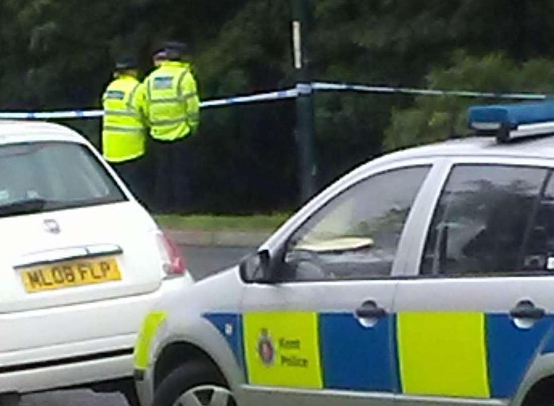 Police at the scene of the reported rape