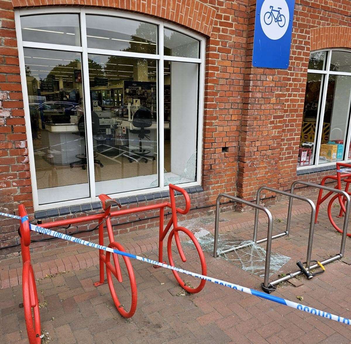 Police have taped off part of the Tesco Superstore in Faversham this morning following a break-in
