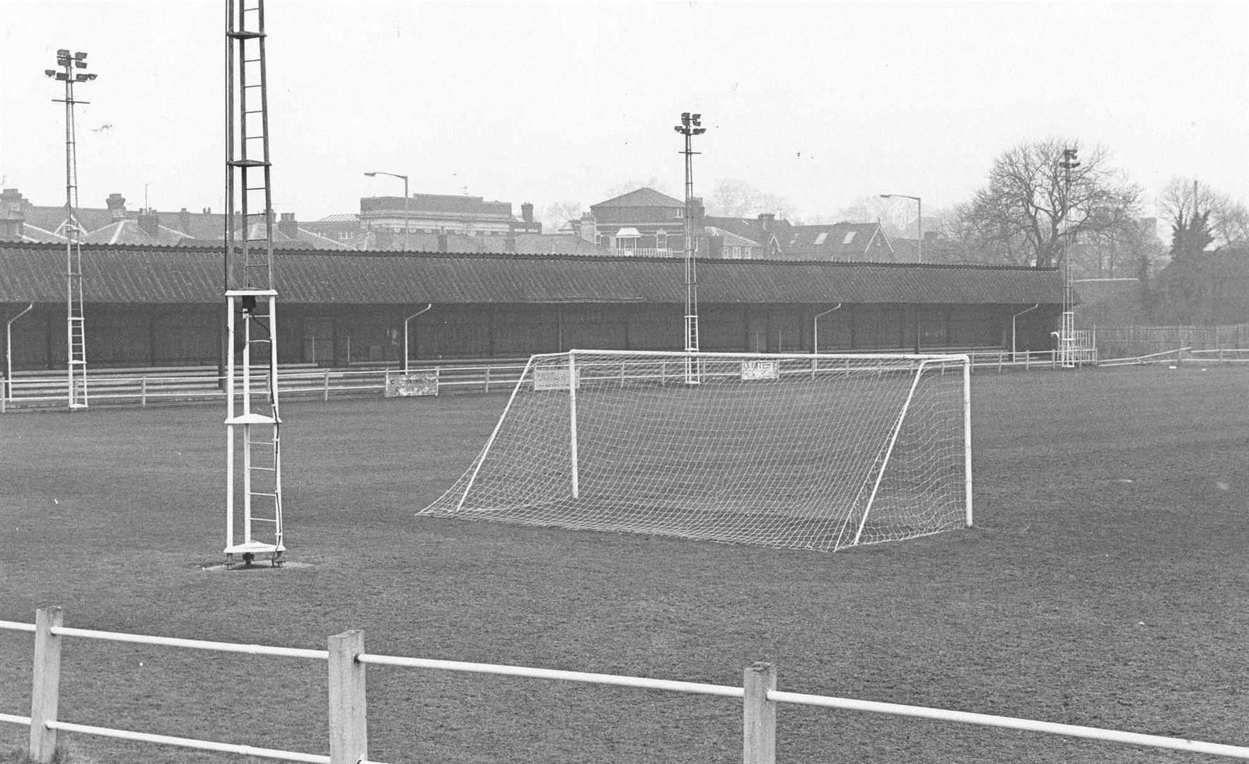 The Angel Football Ground at Tonbridge in 1979. Today it is the site of the Angel Centre complex