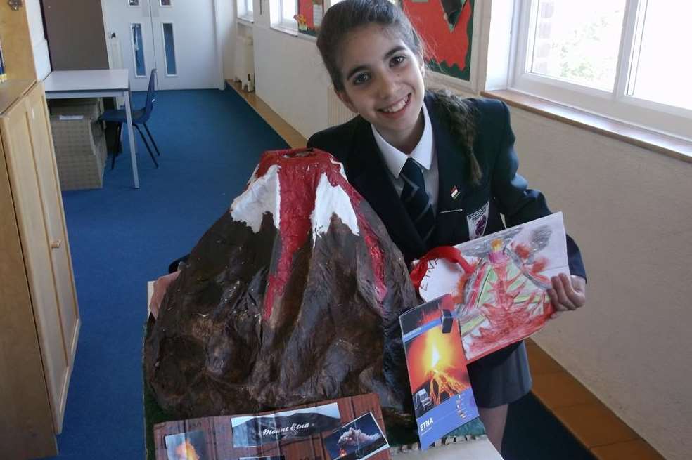 Westlands Primary School Year 6 pupil Gaya made a model of Mount Etna for her personal project work during SATs exam week
