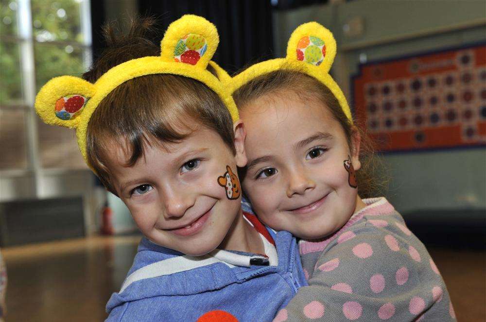 Four year old twins, Dominic and Amelia Pye, enjoying Children in Need fun at Warden House School, Deal
