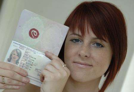 Jenna Wade with her passport which has been made invalid by the Ethos stamp