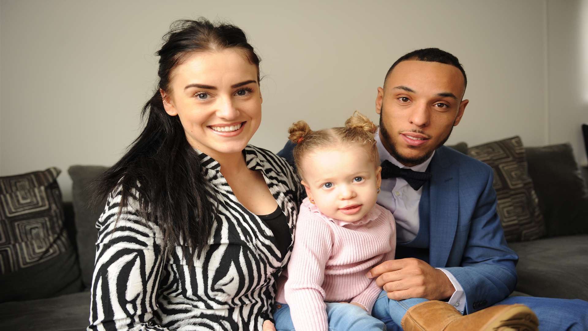 Nathan O'Brien is finally starting to get his life back on track with the help of partner Lola Hughes and daughter Leila O'Brien, two. Picture: Steve Crispe