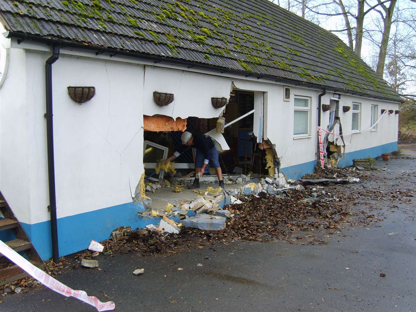 A huge hole was left in the side of the cafe in 2009 following the Ferrari crash