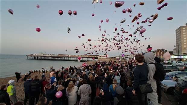 Balloons released in memory of Leah Churchill and Brooke Wanstall on Herne Bay beach last Wednesday – the day after their bodies were found