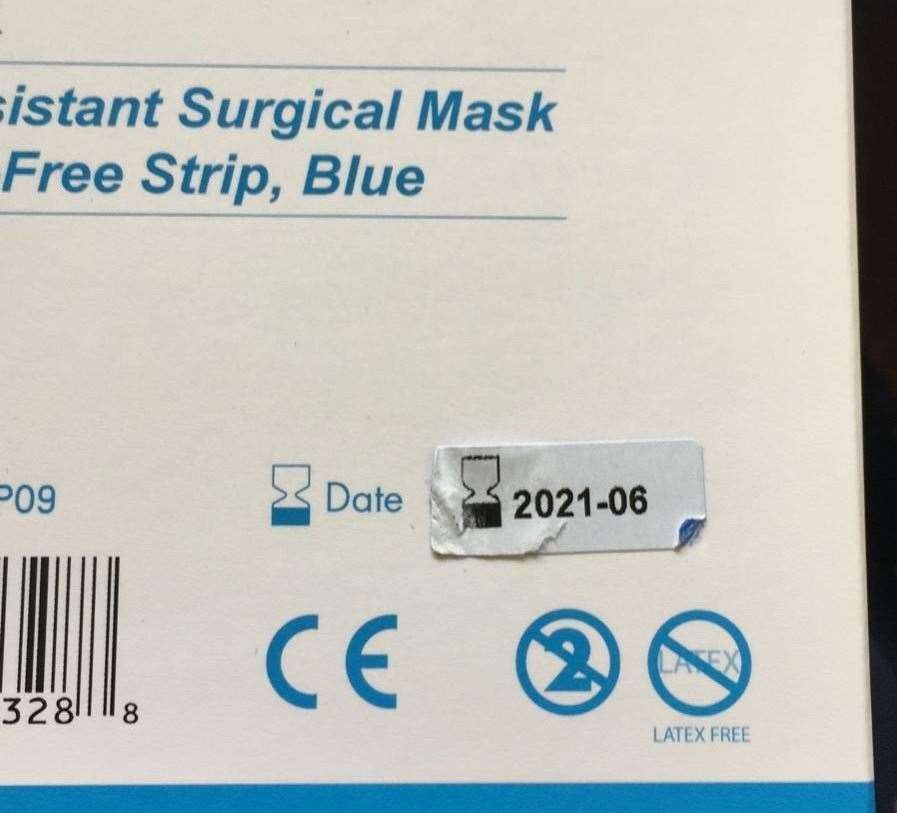 Surgical masks delivered to GPs in Kent have been stickered over with extended use by dates