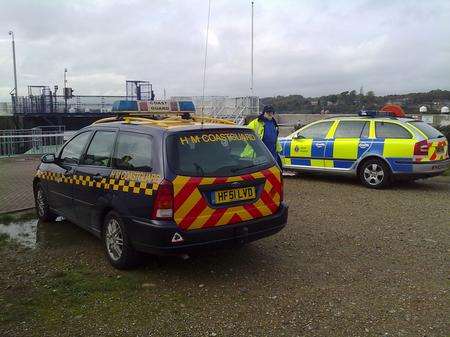 Coastguard and police at Chatham Maritime Marina after a woman's body was discovered in the water