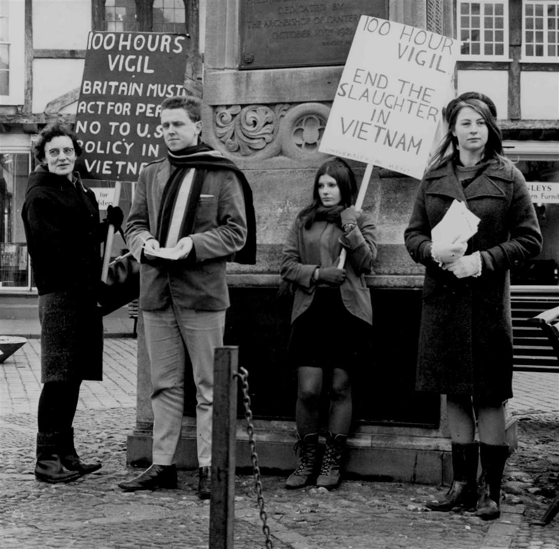 Shifts of up to eight hours were arranged by students taking part in their continuous 100-hour vigil in the Buttermarket, Canterbury, in protest against American action in Vietnam