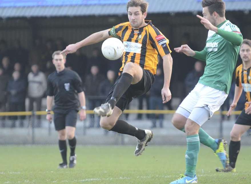 Liam Friend in action for Folkestone against Leatherhead Picture: Gary Browne