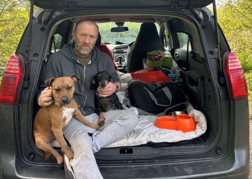 Paul Growns is living and sleeping out of his car in the Maidstone area with his two dogs