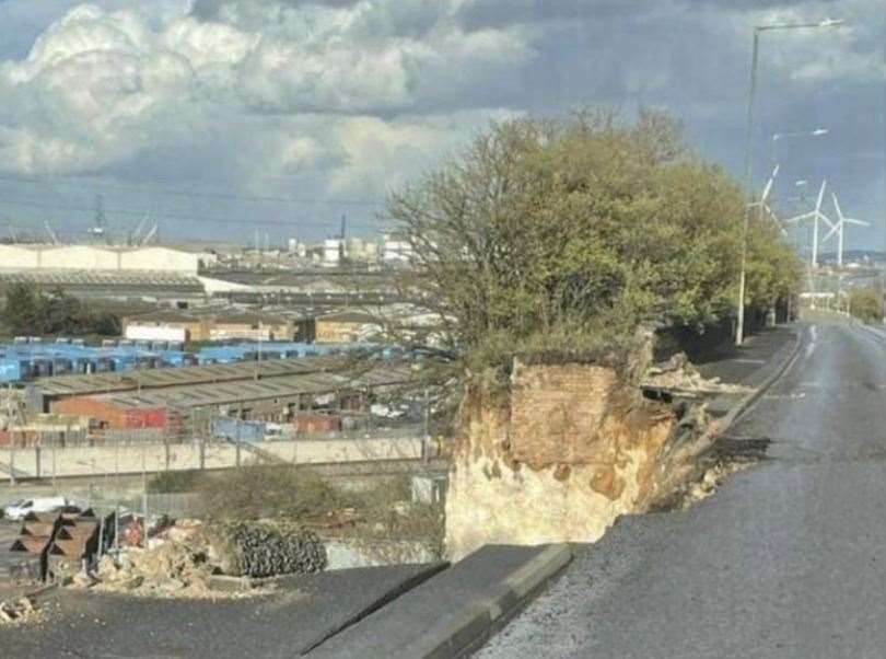 Galley Hill Road in Swanscombe has been closed after part of a cliff collapsed. Picture: Michelle Arnold