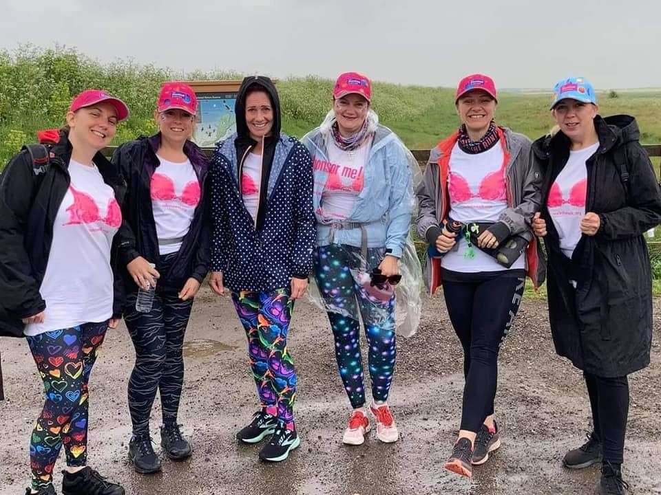 They're off! Start of the Sheppey Moonwalk at Shellness with Tina Nurden, Steph Gill, Liz Payne, Nichola Lassnig, Alex Holmes and Emma Lee. Picture: John Gill