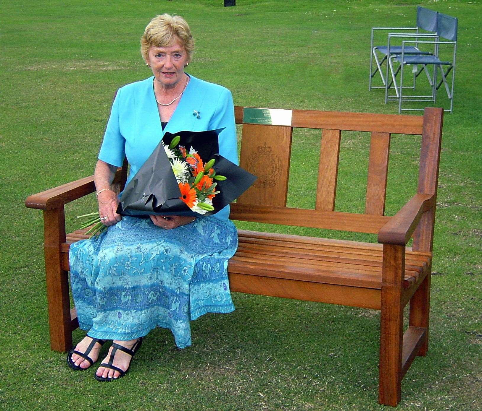 Margaret Ansted, widow of Don, on the bench dedicated in his memory