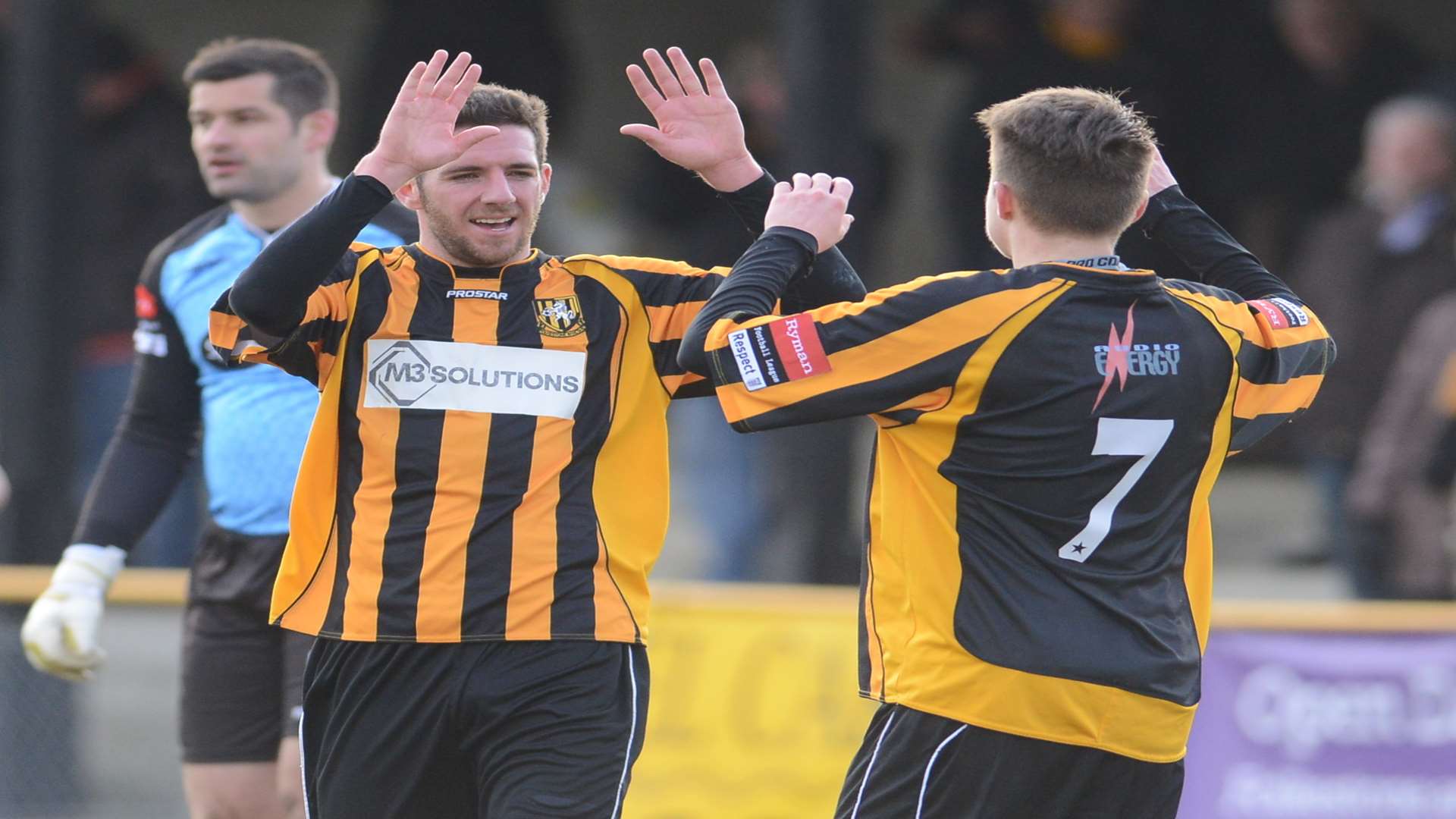 Ian Draycott celebrates one of his 81 goals for Folkestone Invicta Picture: Gary Browne